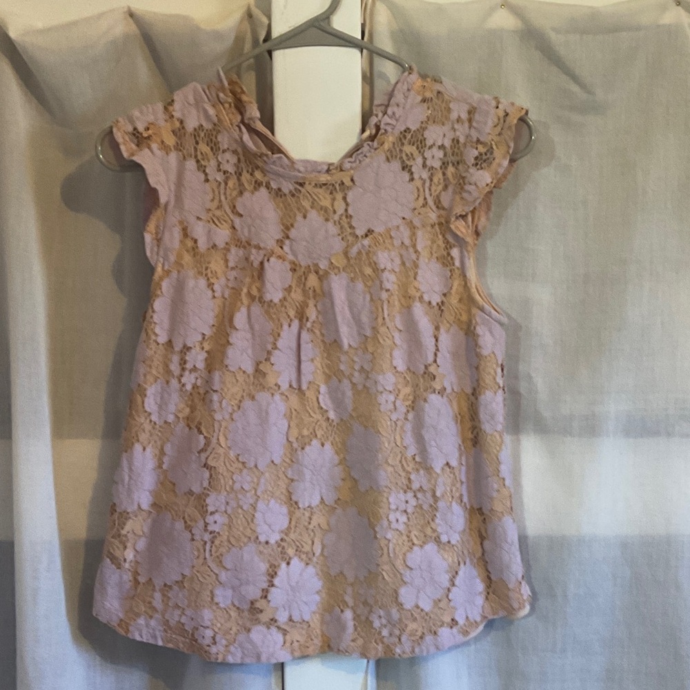 Lilac & Beige Floral Lace Cap Sleeve Top